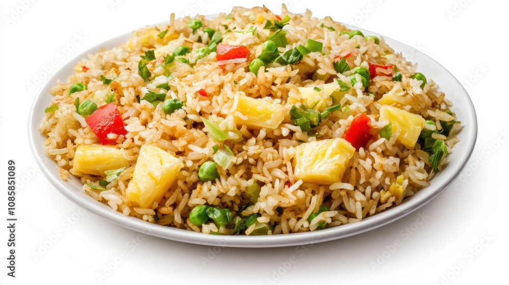 Vibrant pineapple fried rice delicious, savory dish Vibrant pineapple fried rice delicious, savory dish