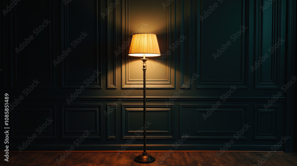 Dimly Lit Room with Elegant Floor Lamp Dimly Lit Room with Elegant Floor Lamp