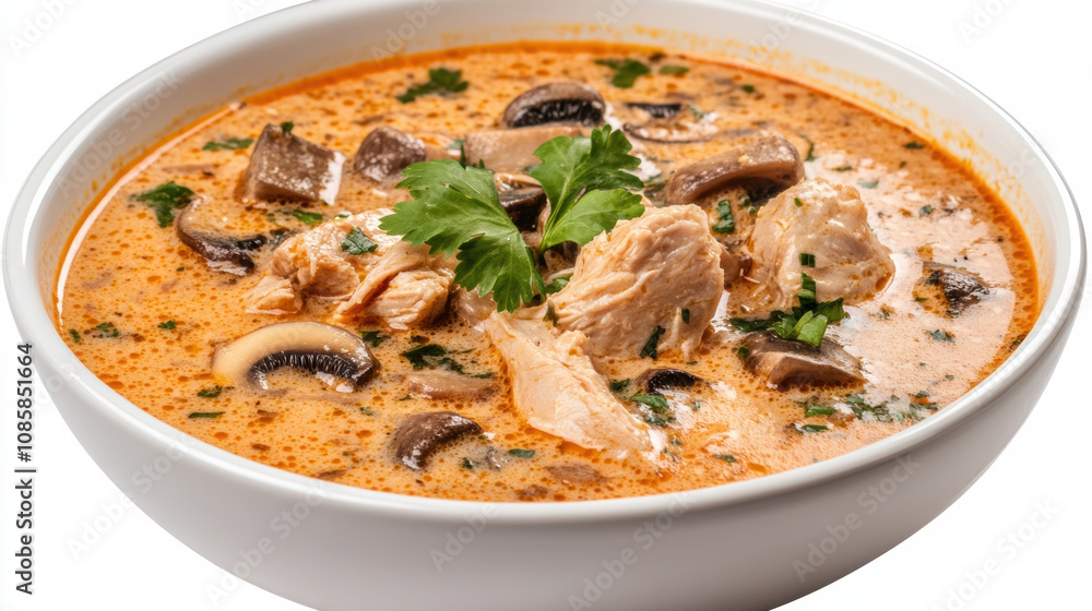 Creamy Tom Kha soup with chicken and mushrooms comforting and flavorful Creamy Tom Kha soup with chicken and mushrooms comforting and flavorful