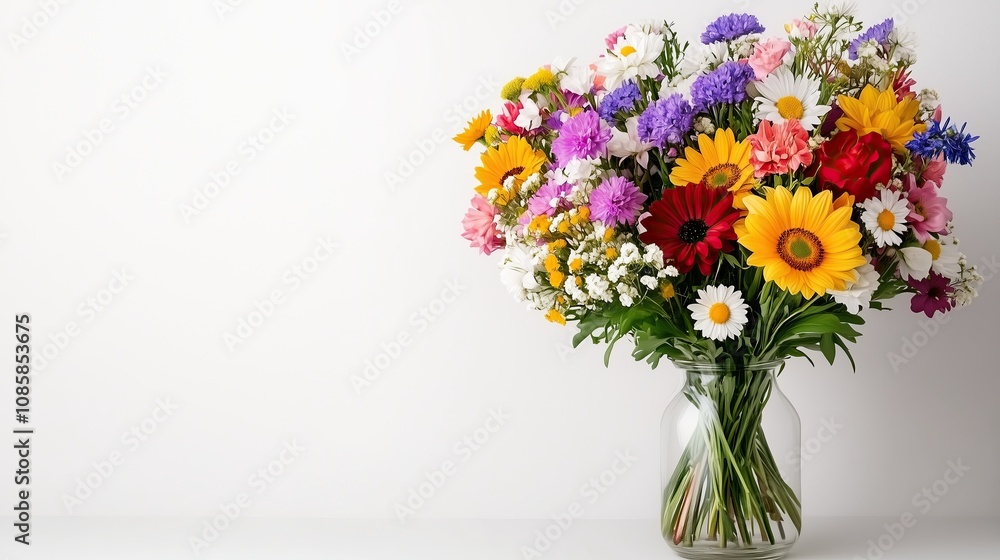 Freshly Cut Flowers: A Colorful Arrangement in a Glass Vase Freshly Cut Flowers: A Colorful Arrangement in a Glass Vase