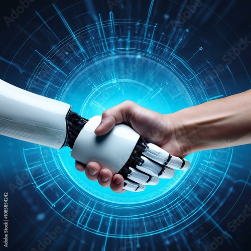 creative furturistic shaking hands with a robot photo