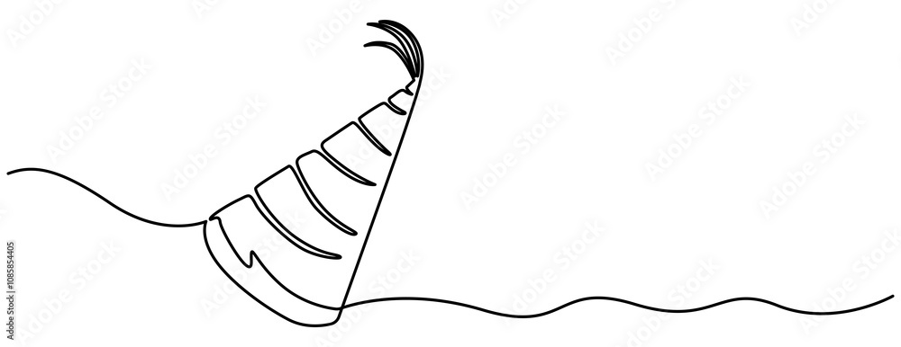One line party hat. Happy Birthday, Vector continuous outline isolated illustration for birthday, Continuous line drawing. Party hat. Holiday cap. Symbol of the birthday. Black isolated on white. One line party hat. Happy Birthday, Vector continuous outline isolated illustration for birthday, Continuous line drawing. Party hat. Holiday cap. Symbol of the birthday. Black isolated on white.