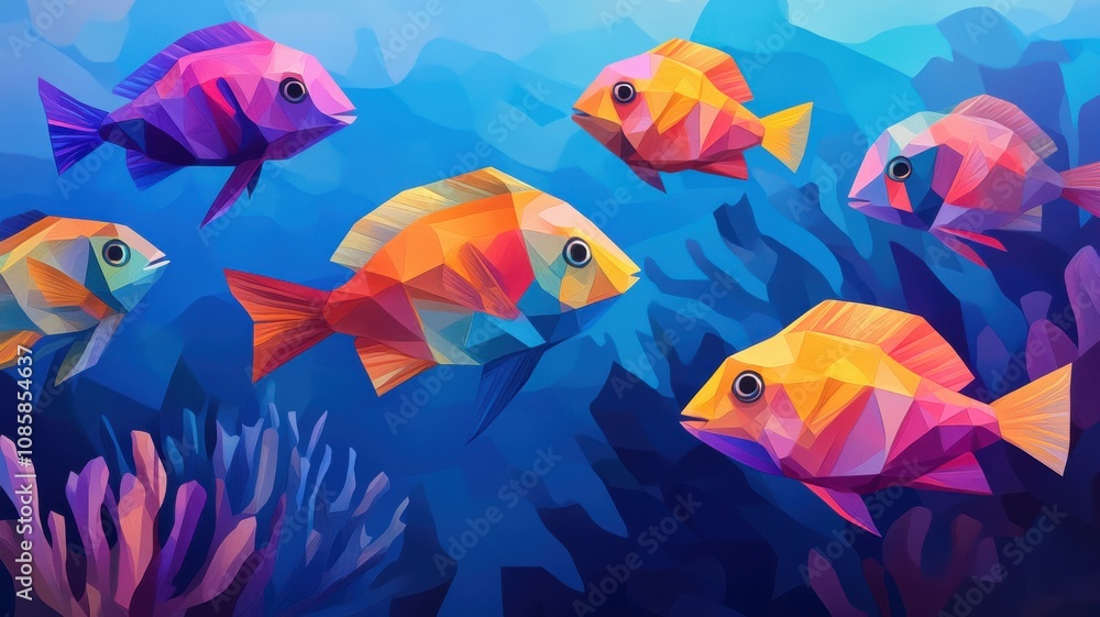 Naklejka premium Colorful fish swimming through coral reefs.