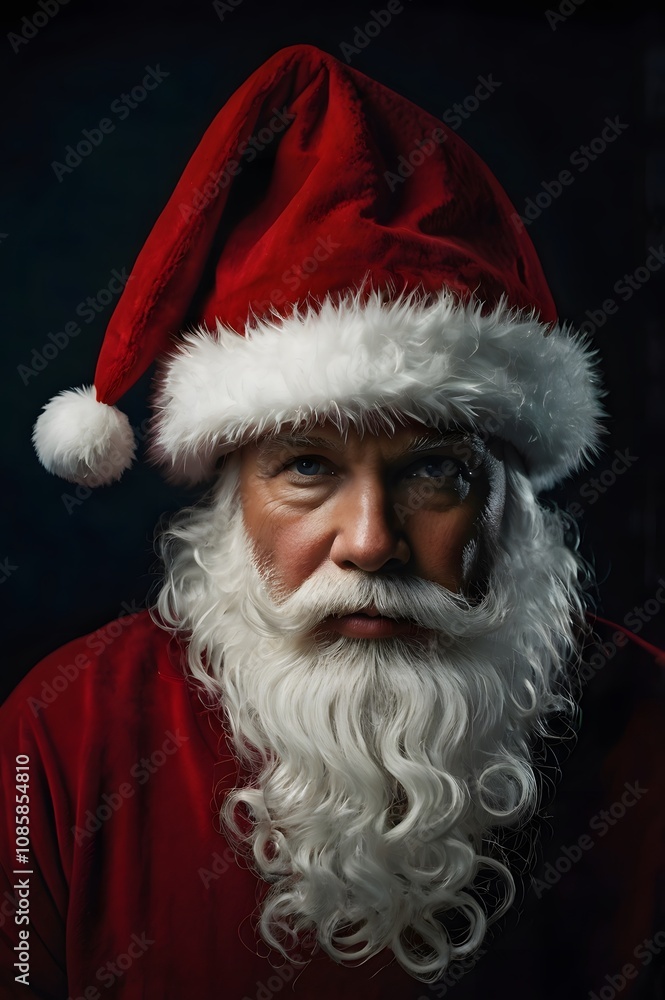 Joyful Santa Claus spreading holiday cheer in a black setting. Joyful Santa Claus spreading holiday cheer in a black setting.