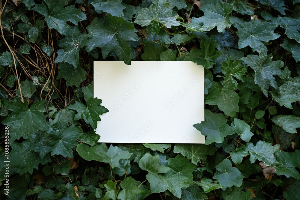 white blank paper in green leaves low light white blank paper in green leaves low light