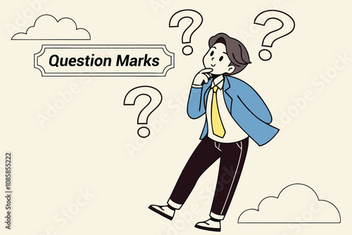 woman pointing at question mark with thought bubble vector illustration.

