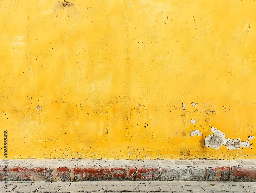 Fototapeta premium Yellow wall with shadow on the ground. Abstract background and texture for design.