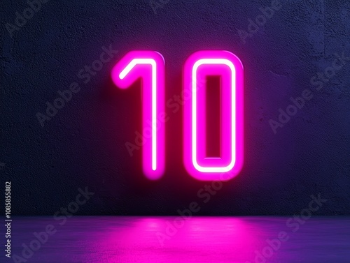 A vibrant neon sign displaying the number "10" against a dark textured background, creating an eye-catching visual effect.