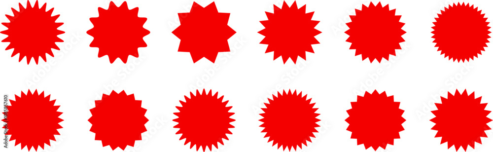 Red shopping labels collection. Sale or discount sticker. Starburst red sticker set. Special offer price tag. Supermarket promotional badge. Promo stickers with star edges. Vector Red shopping labels collection. Sale or discount sticker. Starburst red sticker set. Special offer price tag. Supermarket promotional badge. Promo stickers with star edges. Vector