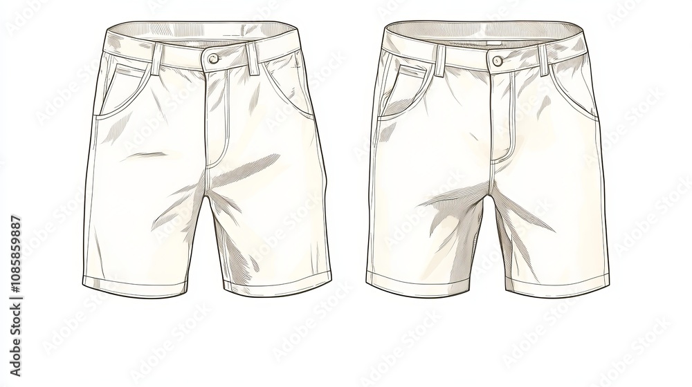 Chino Short Pants Technical Drawing | Men’s Plain Casual Shorts with Button Closure Flat Sketch
Chino Short Pants Technical Drawing | Men’s Plain Casual Shorts with Button Closure Flat Sketch