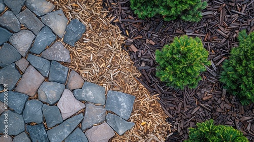Stone Path and Pine Trees in a Garden