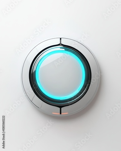 Sleek, modern button design with futuristic lines, set against a pristine white background for seamless integration