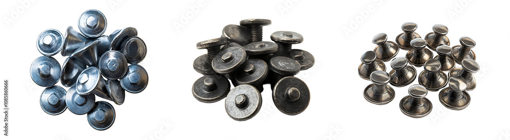 Collection, Set of Steel Studs isolated on transparent background. Collection, Set of Steel Studs isolated on transparent background.
