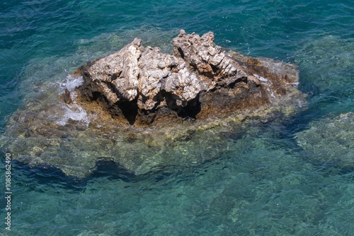 Cliff in the Mediterranean sea, outside Plakis, southern Crete, Greece.