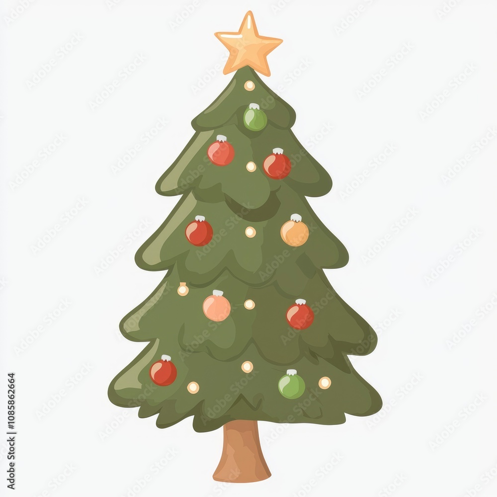 Festive Christmas Tree with Pastel Ornaments and Golden Star Festive Christmas Tree with Pastel Ornaments and Golden Star