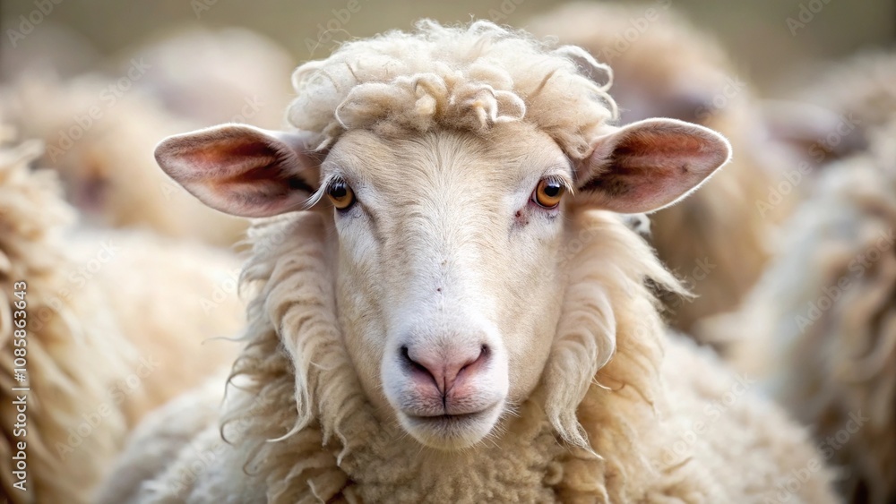 Close-up white sheep curly fleece Forced Perspective Close-up white sheep curly fleece Forced Perspective