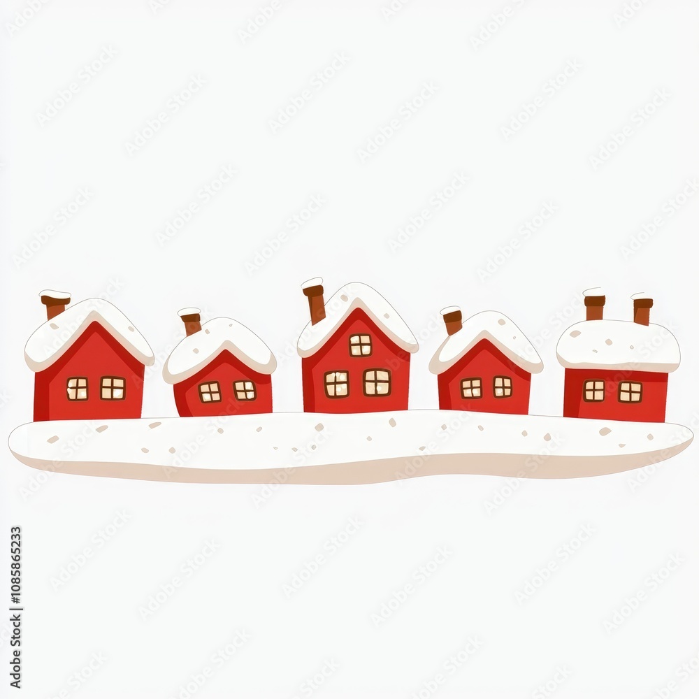 Cute Red Houses in a Snowy Winter Village Illustration Cute Red Houses in a Snowy Winter Village Illustration