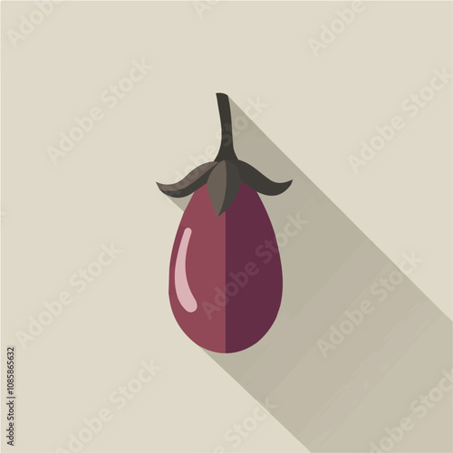 Simple flat 2D illustration of eggplant isolated on a white background, ai purple eggplant