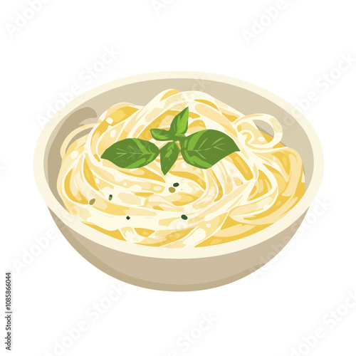 Simple flat 2D illustration of fettuccine alfredo isolated on a white background, ai, flat 2d design,  ideal for animation, UI/UX design, mobile apps, web design, digital illustrations

