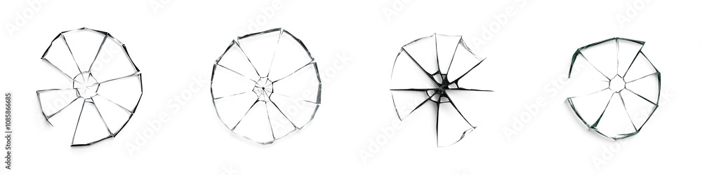 Die-cut broken glass abstract shapes on a white isolated background. transparent background Die-cut broken glass abstract shapes on a white isolated background. transparent background