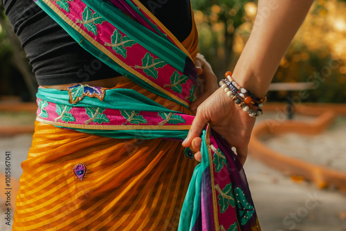Wall Mural Close-up of Indian Traditional Beautiful young girl in saree posing outdoors