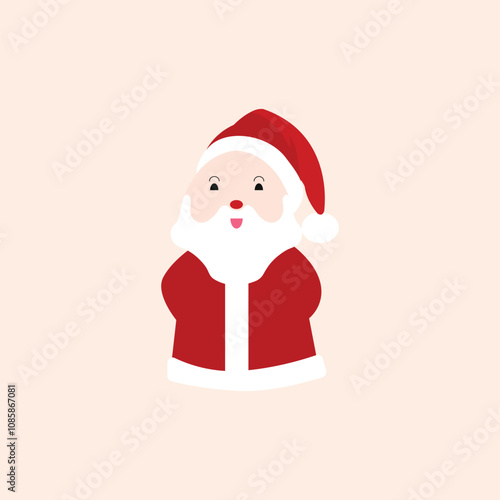 Flat vector illustration in children's style. Cute Santa Claus holding a sack with gifts. Holiday illustration on white background