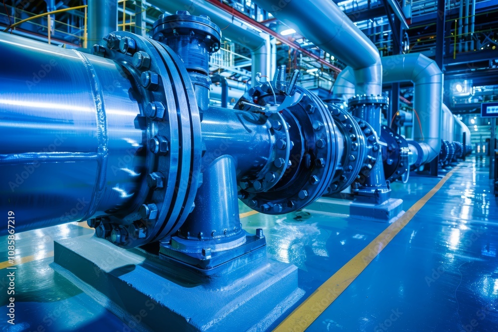 Industrial Piping System Polished Metal, Complex Infrastructure, and Modern Engineering Design Industrial Piping System Polished Metal, Complex Infrastructure, and Modern Engineering Design