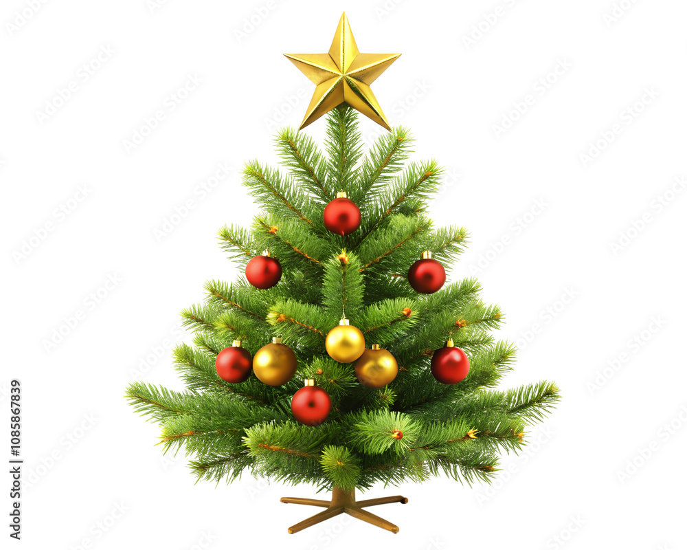 A christmas tree with star and ball on transparent background. A christmas tree with star and ball on transparent background.