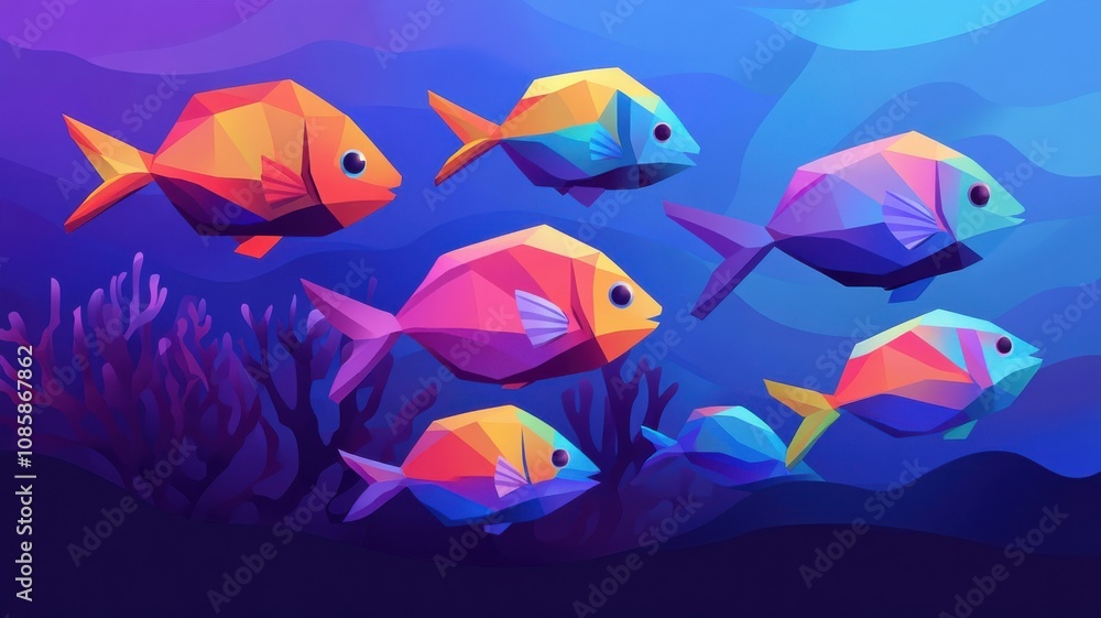 Naklejka premium Colorful polygonal fish swimming in the ocean.
