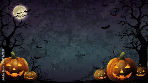 halloween background with pumpkin and bats photo