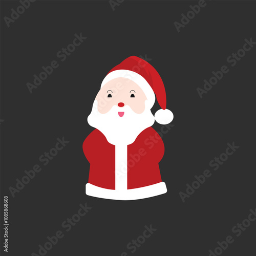 Flat vector illustration in children's style. Cute Santa Claus holding a sack with gifts. Holiday illustration on white background