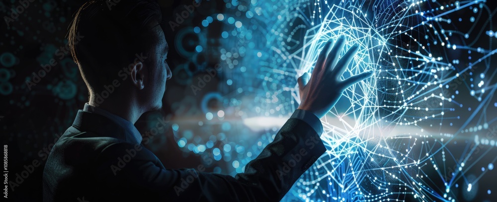 Man Interacting with a Digital Network