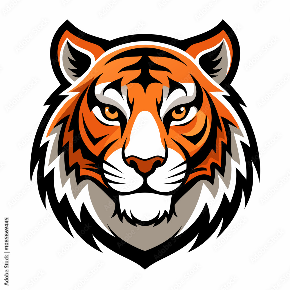 Tiger Head Vector Illustration, Tiger Head Logo in Bold Graphic Style Tiger Head Vector Illustration, Tiger Head Logo in Bold Graphic Style