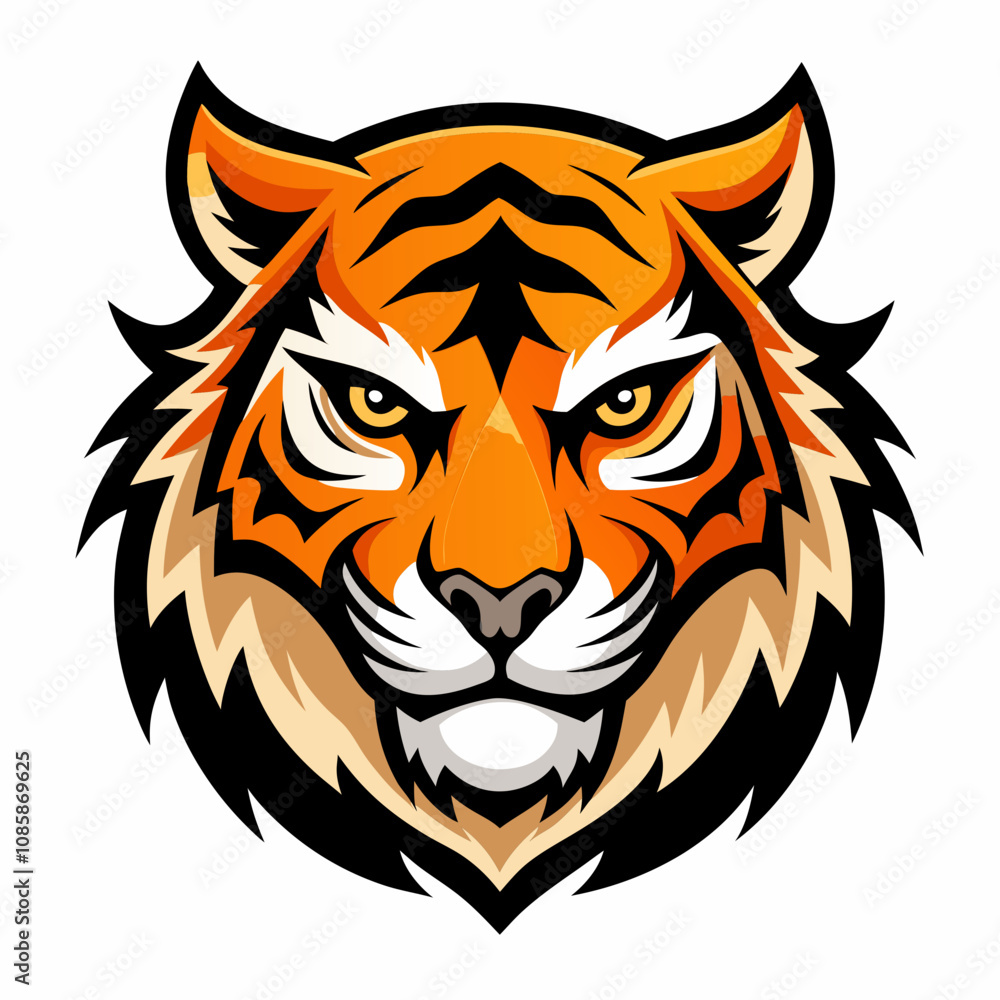 Tiger Head Vector Illustration, Tiger Head Logo in Bold Graphic Style Tiger Head Vector Illustration, Tiger Head Logo in Bold Graphic Style