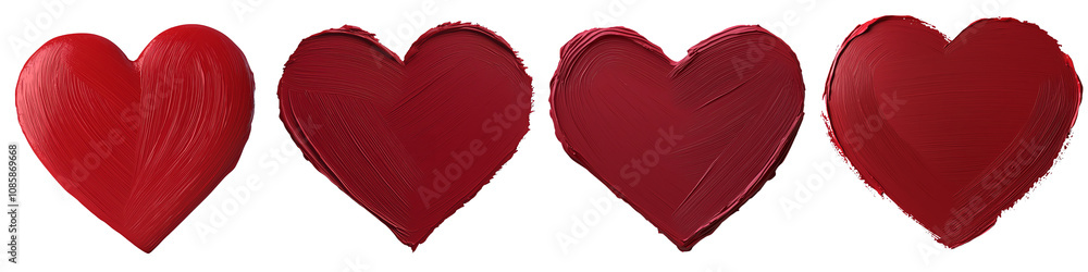 Four stylized red hearts on white background, perfect for decorations or designs. transparent background Four stylized red hearts on white background, perfect for decorations or designs. transparent background