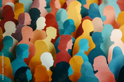 Diverse community  artful paper cut outs representing unity and teamwork in photography