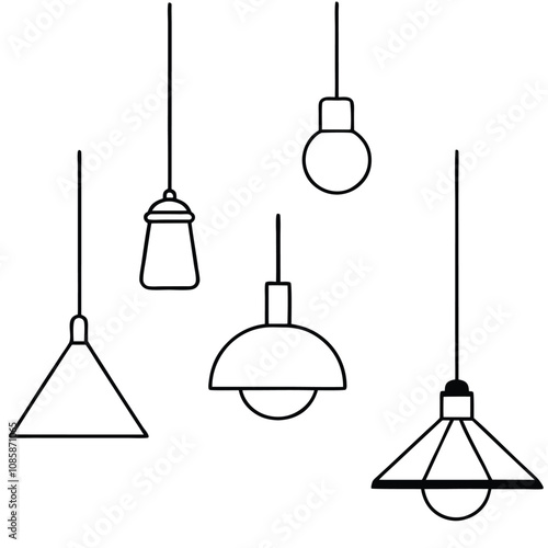 Collection of lamp icons, thin line style, vector stock illustration 