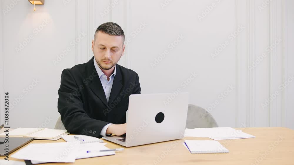 Tired sleepy exhausted business man drowsy frustrated businessman worker employee sad fatigued lazy male guy at office desk with laptop boring computer work overwork Tired sleepy exhausted business man drowsy frustrated businessman worker employee sad fatigued lazy male guy at office desk with laptop boring computer work overwork