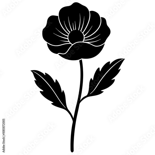 Elegant Poppy Silhouette Vector.