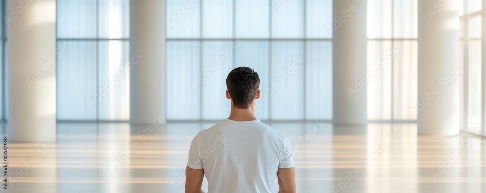 Contemplative person in minimalist space. Contemplative person in minimalist space.