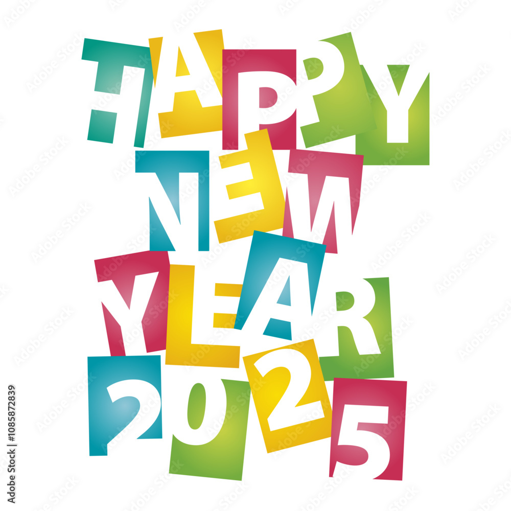 Happy New Year 2021 colorful negative space rectangle letters stickers labels on white isolated background greeting card.ai Happy New Year 2021 colorful negative space rectangle letters stickers labels on white isolated background greeting card.ai