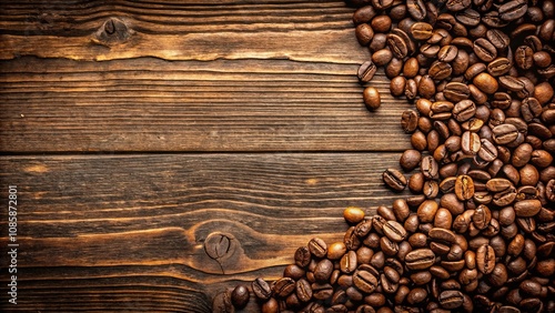 Coffee beans on rustic wooden background