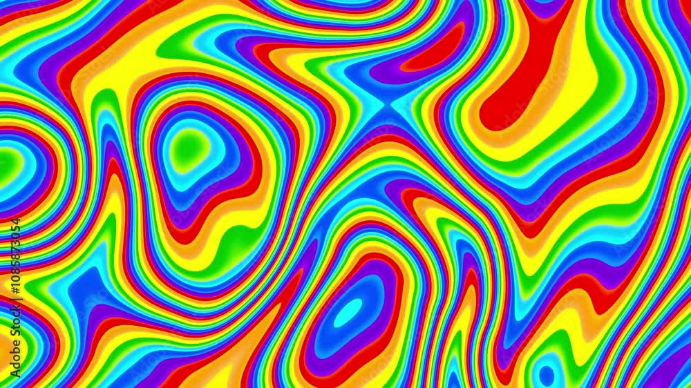 Groovy psychedelic loop background for banner design. Retro 60s 70s psychedelic pattern. Modern wave retro abstract design. Rainbow 60s, 70s