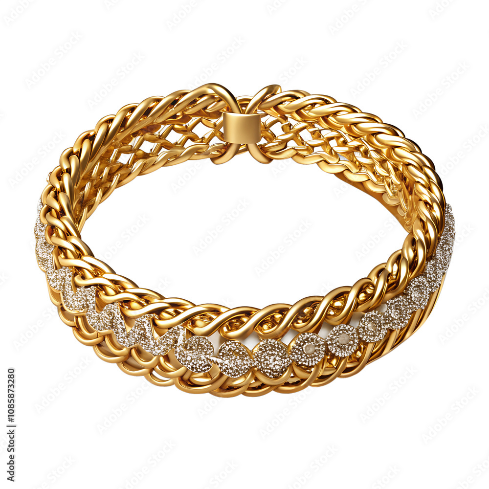 Gold bracelet isolated on transparent background. Beautiful bracelet design. Gold bracelet isolated on transparent background. Beautiful bracelet design.