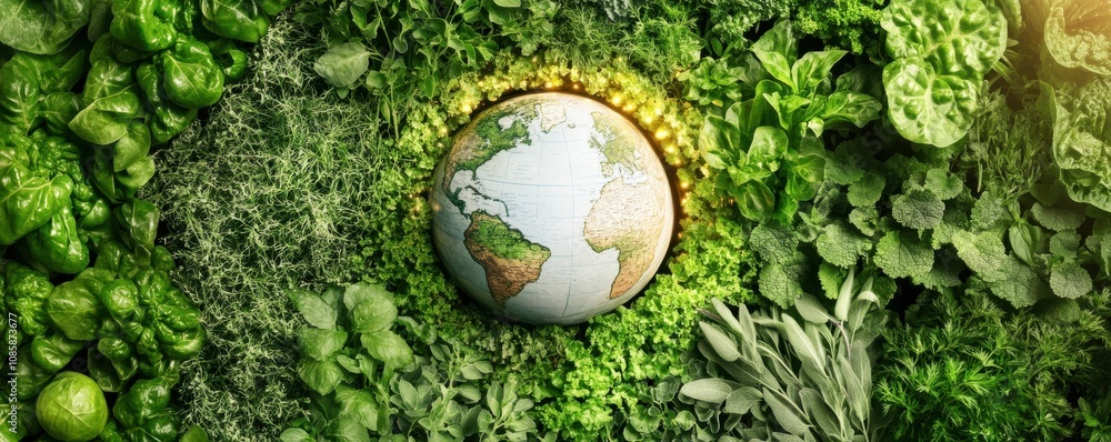 Obraz premium Earth surrounded by vibrant greenery and plants.