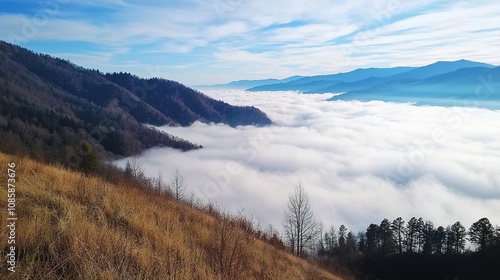 Majestic sea of mist over mountain landscape high altitude nature photography serene viewpoint tranquil atmosphere