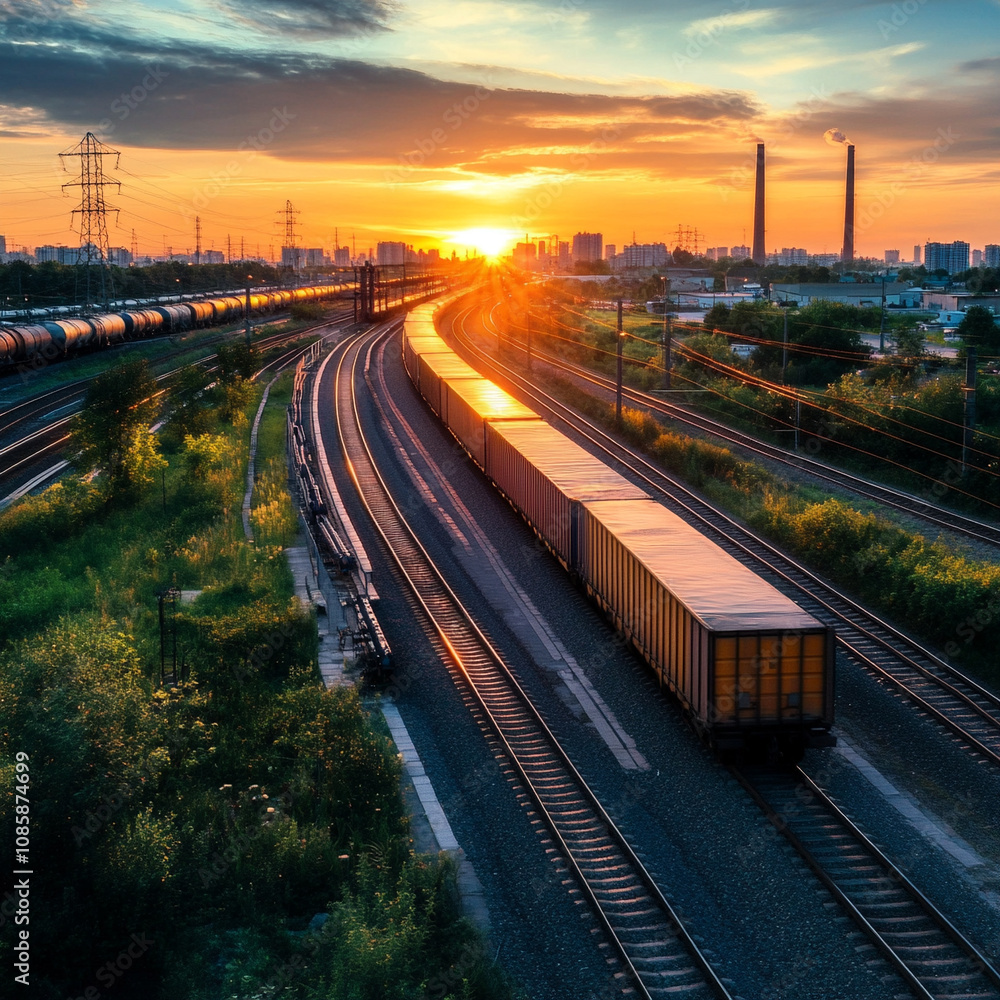 A freight train passing through industrial zones, emphasizing the role of rail transport in connecting businesses across the country
A freight train passing through industrial zones, emphasizing the role of rail transport in connecting businesses across the country