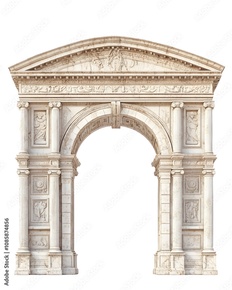 Obraz premium Photographic Depiction of a Majestic Roman Triumphal Arch on a Pristine White Background