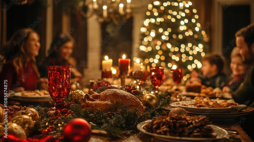 Festive Christmas Dinner Table Family Gathering Festive Christmas Dinner Table Family Gathering