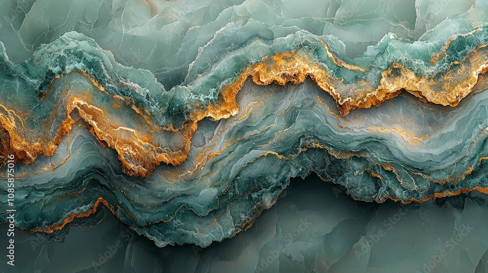 A stunning abstract design featuring swirling teal and gold patterns resembling natural stone. A stunning abstract design featuring swirling teal and gold patterns resembling natural stone.